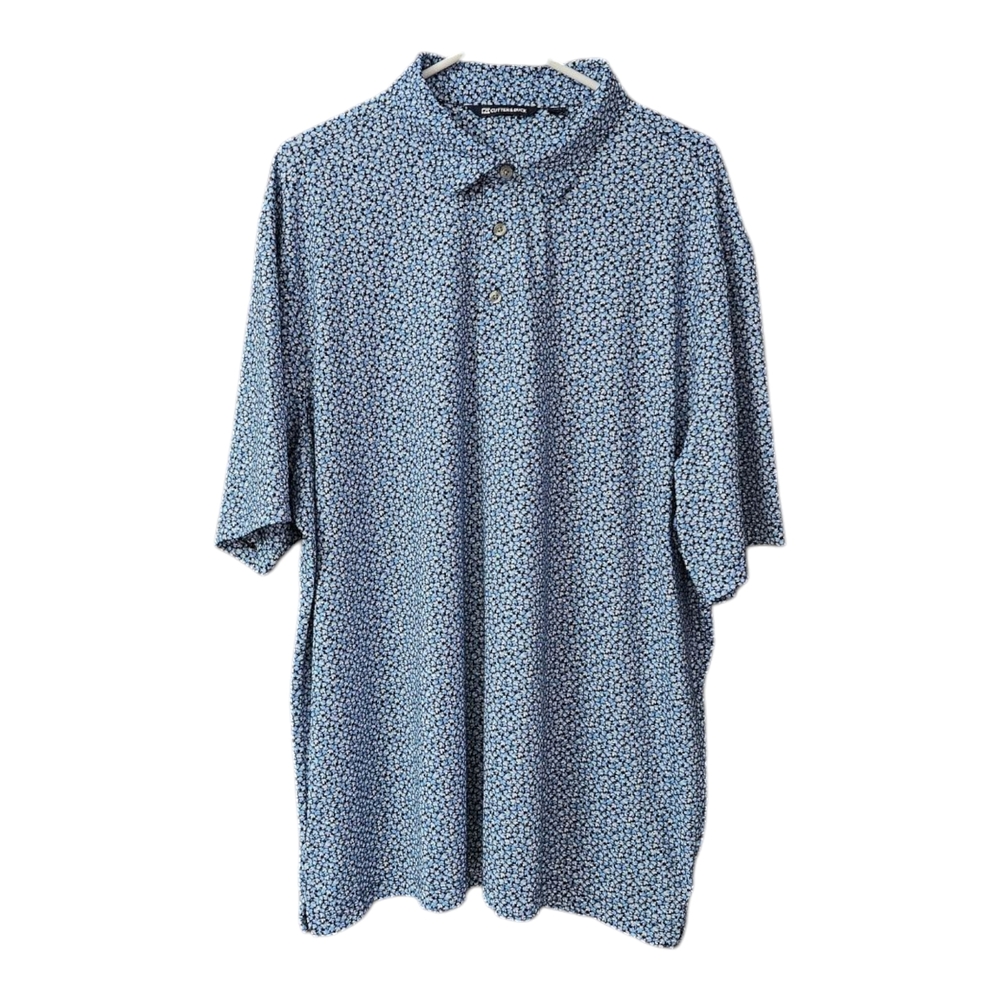 Cutter & Buck Pike Magnolia Print Stretch Polo Men's XXL Atlas/Navy Blue Golf